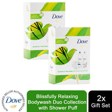 Load image into Gallery viewer, Dove Blissfully Relaxing Bodywash Duo Collection Gift Set with Shower Puff