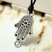 Load image into Gallery viewer, Black Leather Cord Tibetan Silver Charm Choker Pendant with Chain, Hand