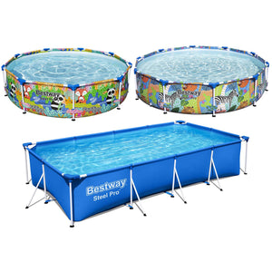 Bestway Steel Pro Rectangular Blue or Round Colourful Design Fun Family Pool