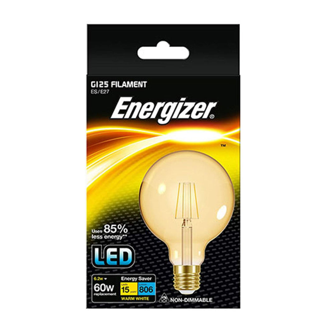 Energizer Filament Gold G125 E27 BLISTER LED Bulbs Warm White