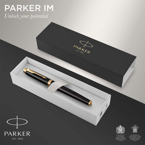 Parker IM Fountain Pen Black Lacquer Medium Point Blue Ink Gift Box