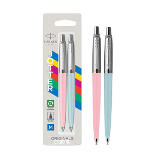 Parker Jotter Ballpoint Pen Pastel Collection Pink Blue Medium Nib Blue Ink 2pk