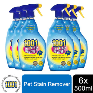 1001 Pet Stain Remover 500ml Spray x6, Tough on Pet Stains, Gentle on Carpets