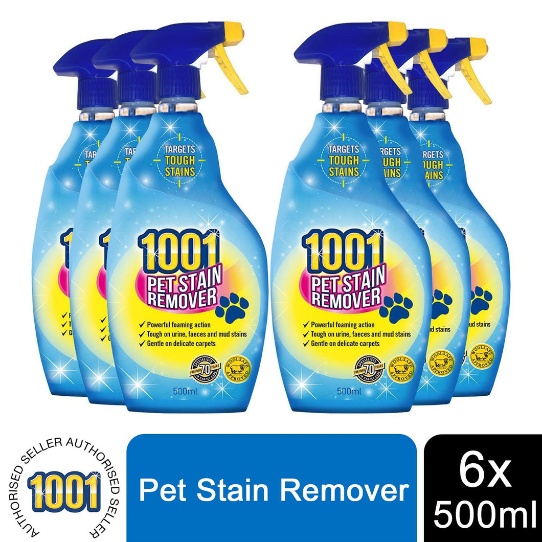 1001 Pet Stain Remover 500ml Spray x6, Tough on Pet Stains, Gentle on Carpets