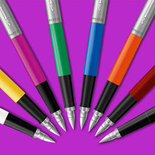 Load image into Gallery viewer, Parker Jotter Fountain Pen Originals Blue Finish Medium Nib Blue &amp; Black Ink