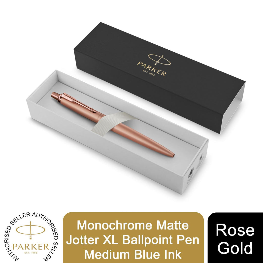Parker Jotter Ballpoint Pen Matte Rose Gold Medium Nib Blue Ink XL Gift Box