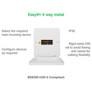 Schneider Electric Easy9+ EZ9E4MCU Consumer Unit 4 Way Surface Mount Metal