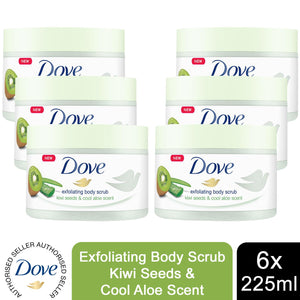 Dove Exfoliating Body Polish Kiwi & Cool Aloe Body Scrub 225ml, 3pk or 6pk