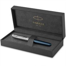 Load image into Gallery viewer, Parker Sonnet Ballpoint Pen Premium Blue Chrome Trim Fine Black Ink Gift Box