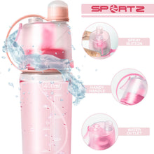 Load image into Gallery viewer, SportZ Leak Proof Travel Water Bottle with Spray Function - 400ml (Pink | Blue | Green)