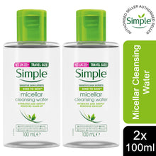 Load image into Gallery viewer, 2x100ml Simple Kind to Skin Travel Size Make-Up Remover Micellar Cleansing Water