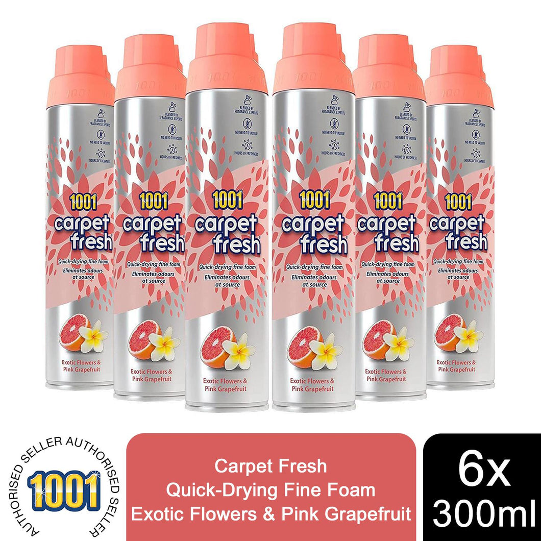 1001 Carpet Fresh 300ml Cans x6, Pink Grapefruit For Carpets, Rugs & Upholstery