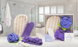 Touch of Beauty 5pcs Bath Shower Set Body Puff Hand Sponge Shower Headband & Toe Separators