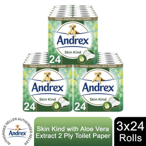 Andrex Toilet Roll Skin Kind with Aloe Vera Extract 2 Ply Toilet Paper, 72 Rolls