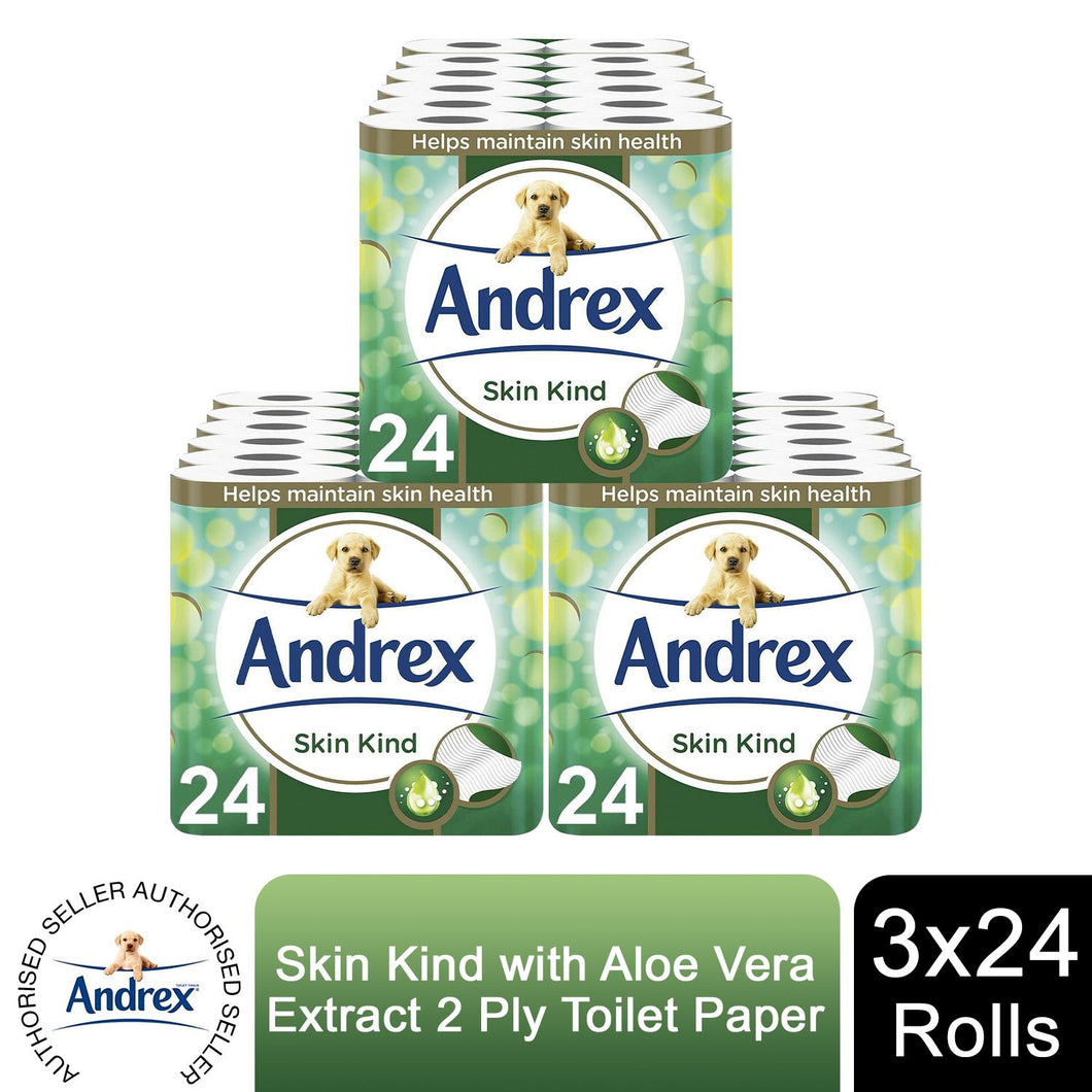 Andrex Toilet Roll Skin Kind with Aloe Vera Extract 2 Ply Toilet Paper, 72 Rolls