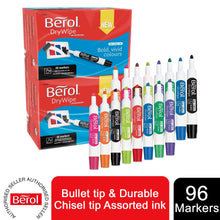 Load image into Gallery viewer, Berol Whiteboard Marker Dry Wipe Medium Chisel Tip Assorted Inks 96 Pack