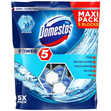 Load image into Gallery viewer, Domestos Power 5 Ocean Toilet Rim Block, 5 Piece of 55g