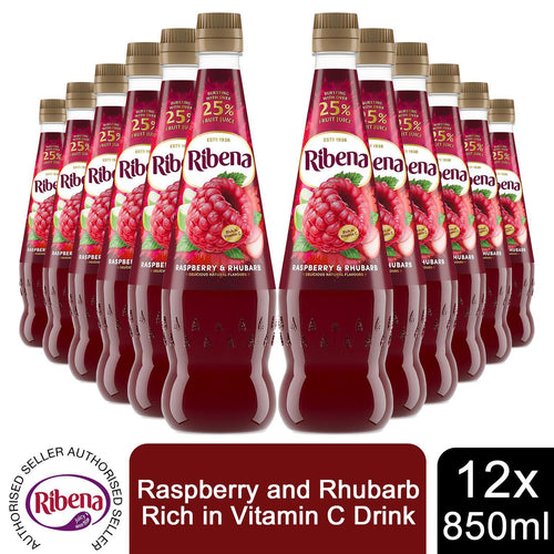 12 Pack of Ribena Raspberry and Rhubard Cordial Squash, 850ml