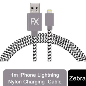 Aquarius 1m Phone Lightning Nylon USB Wire Braided Cable, Zebra