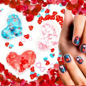 Nail Pot Art Heart Pack of 3 Nail Accessories Manicure Pink/Red/Blue - LOVE