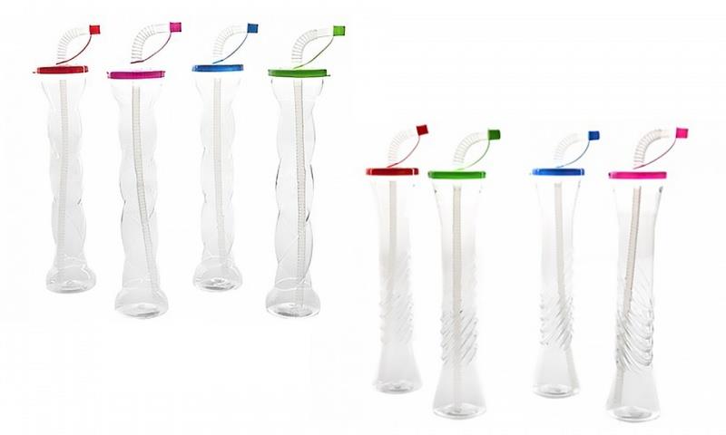 PMS 11 Inch 400ml Clear Bottle With Assorted Color Lid and Straw - Full swirl design