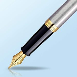 Waterman Hemisphere Fountain Pen StainlessSteel Gold Trim Black Ink Gift Box