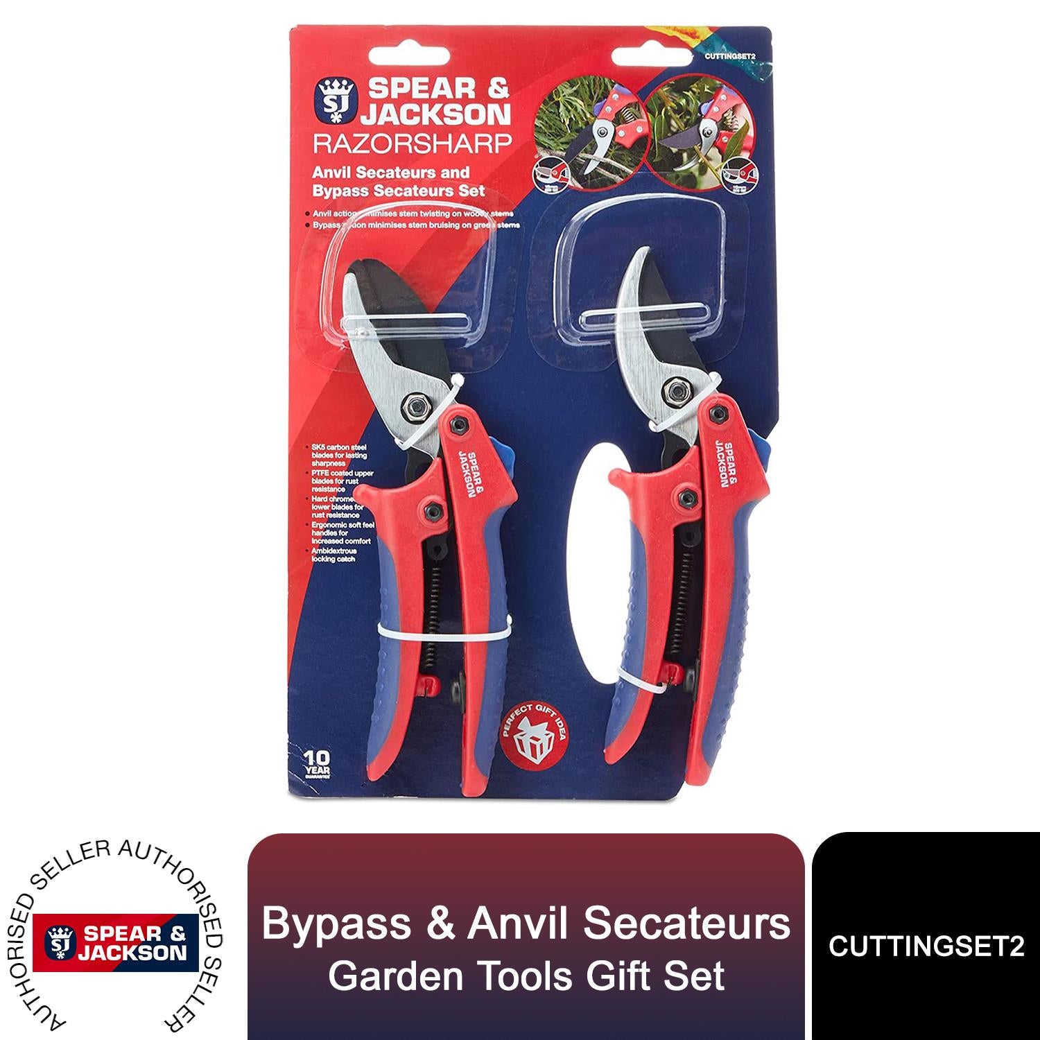 Spear & Jackson Gift Set of Bypass & Anvil Secateurs Garden Tools ...