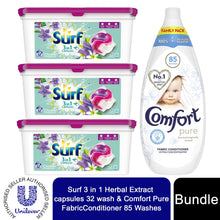 Load image into Gallery viewer, 96W(32Wx3)Surf HerbalExtracts LaundryCapsule &amp; 85WComfort Pure FabricConditioner