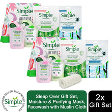 Load image into Gallery viewer, Simple Sleep Over Gift Set, Moisture&amp;Purifying Mask, Facewash with Muslin Cloth