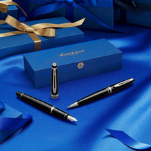 Load image into Gallery viewer, Waterman Expert Ballpoint Pen Gloss Black 23K Gold Trim Medium Tip Blue Ink