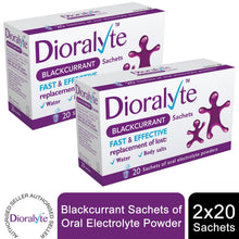 Load image into Gallery viewer, 2x Dioralyte Rehydration Supplement Fast &amp; Effective 20x24g Blackcurrant Sachets