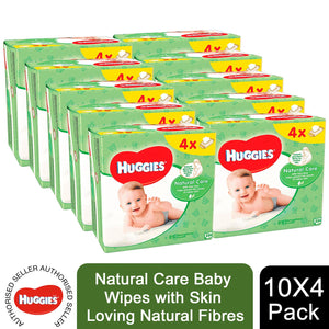 10x Huggies Natural Care Baby Wipes with Skin Loving Natural Fibres, 4 Pack