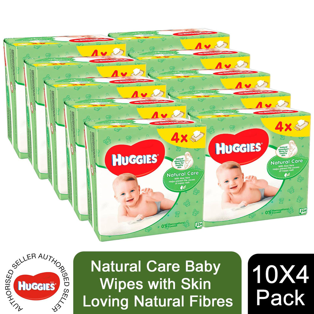 10x Huggies Natural Care Baby Wipes with Skin Loving Natural Fibres, 4 Pack