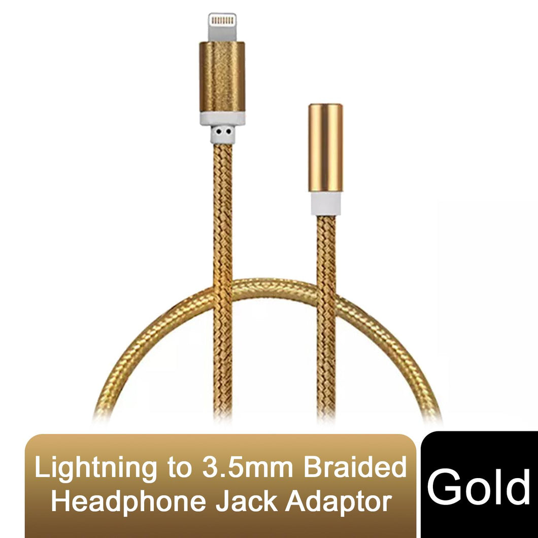 Aquarius Braided Lightning to 3.5mm Audio Jack Adapter, Gold
