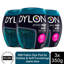 Load image into Gallery viewer, DYLON Washing Machine Fabric Dye Pod, Jeans Blue, 3 Packs of 350g