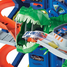 Load image into Gallery viewer, Hot Wheels City Robo T-Rex Ultimate Garage with 2 Cars