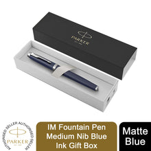 Load image into Gallery viewer, Parker IM Fountain Pen Matte Blue Medium Nib Blue Ink Gift Box