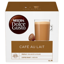 Load image into Gallery viewer, Nescafe Dolce Gusto Coffee Pods Caps Box of 16 Cafe Au Lait Decaf