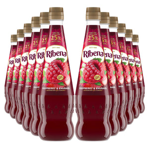 12 Pack of Ribena Raspberry and Rhubard Cordial Squash, 850ml