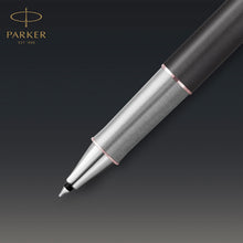 Load image into Gallery viewer, Parker Sonnet Rollerball Pen Metal Grey Satin Rose Gold  Fine Point Black Ink