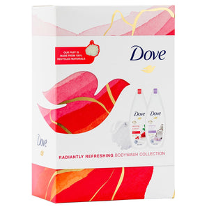 Dove Radiantly Refreshing BodyWash Collection 2pcs+ShowerPuff Gift Set For her