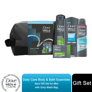 Dove Men Daily Care Body & Bath Essentials 4pcs Gift Set For Men with Wash Bag
