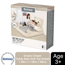 Load image into Gallery viewer, Bestway Children&#39;s DreamChaser Teddy Bear Soft Airbed, 74&quot; x 43&quot; x 35&quot;, 3+ Years
