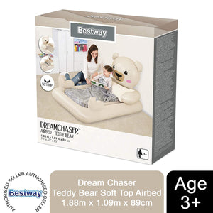 Bestway Children's DreamChaser Teddy Bear Soft Airbed, 74" x 43" x 35", 3+ Years