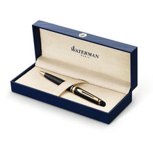 Load image into Gallery viewer, Waterman Expert Ballpoint Pen Gloss Black 23K Gold Trim Medium Tip Blue Ink
