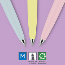 Load image into Gallery viewer, Parker Ballpoint Pen Blue Yellow Pink 50s Finishes Medium Point Blue Ink 3Pack
