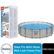 Load image into Gallery viewer, Bestway Round Steel Pro Blue or Steel Pro MAX Stone Wall Pool with Filter Pump