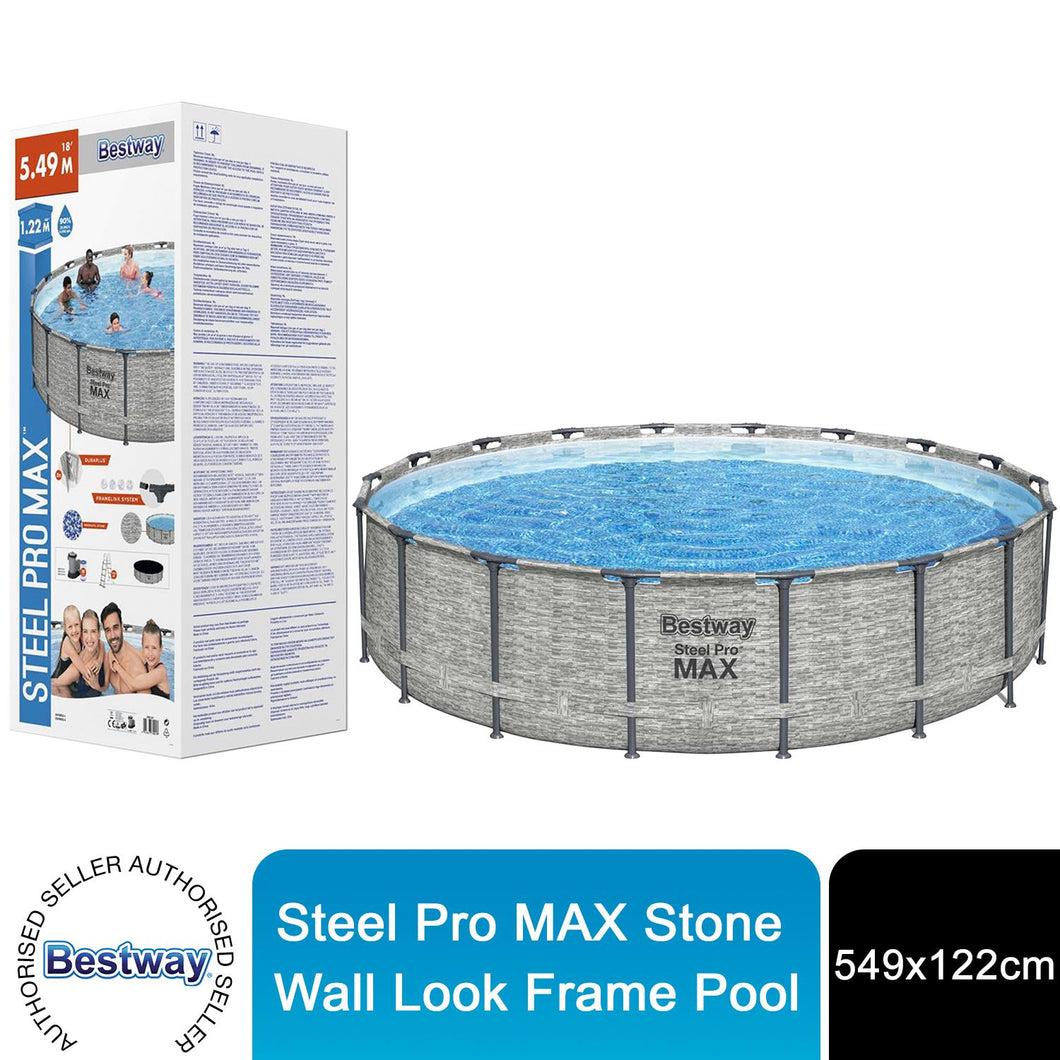 Bestway Round Steel Pro Blue or Steel Pro MAX Stone Wall Pool with Filter Pump