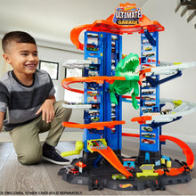 Load image into Gallery viewer, Hot Wheels City Robo T-Rex Ultimate Garage with 2 Cars
