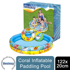 Bestway 122 x 20 cm Coral Inflatable Ocean Life Kids Paddling Pool